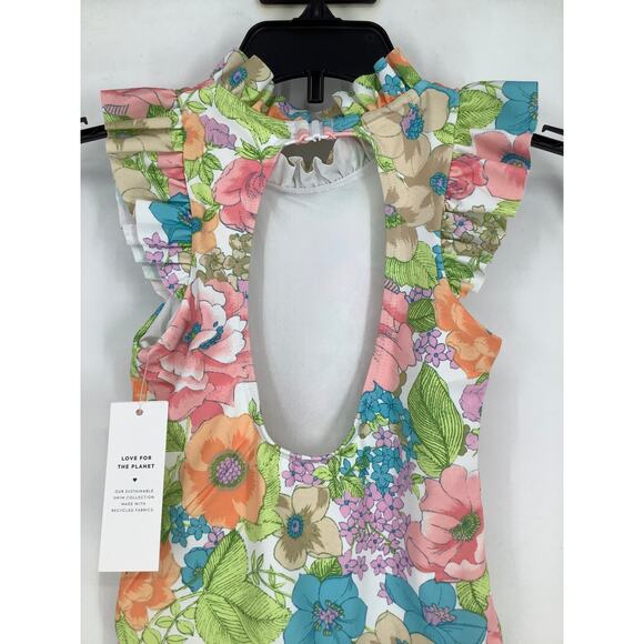 Janie and Jack Girl's 4 White Floral Ruffled Collar One Piece Swimsuit OS20-24 - Picture 5 of 8